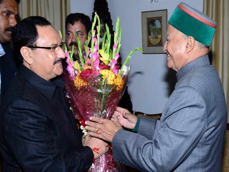 JP Nadda as Union Health Minister calling upon Chief Minister Virbhadra Singh (File Photo)